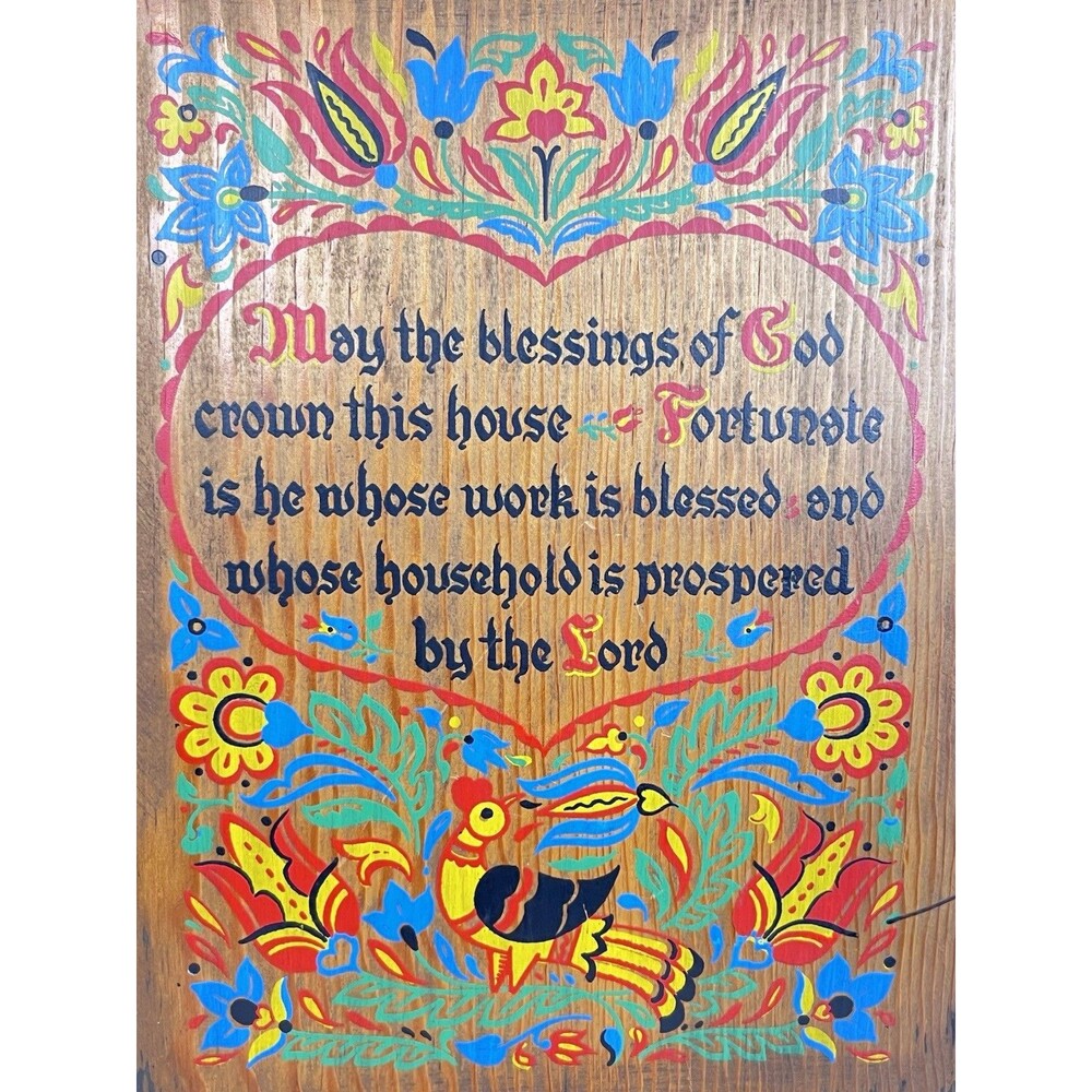 Vintage Wood Wall Hanging Folk Art Relgious Saying Plaque Farmhouse Country Home